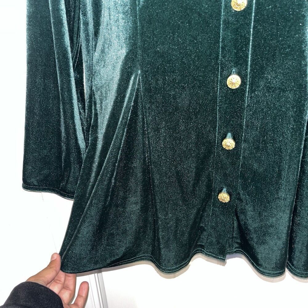 Soft Surroundings (Small) Women’s- Green Velvet Enchanted Button Shirt Fiona - Picture 7 of 16